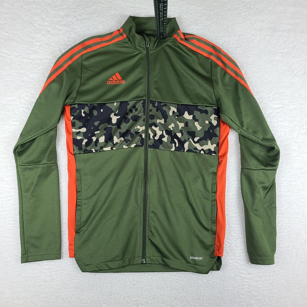 Adidas Sweater Mens Medium Dark Green Camo Full Zip Performance Tech Training